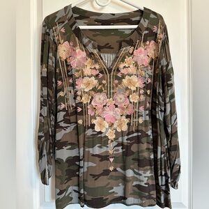 Savannah Jane Floral Embroidered Camouflage Top